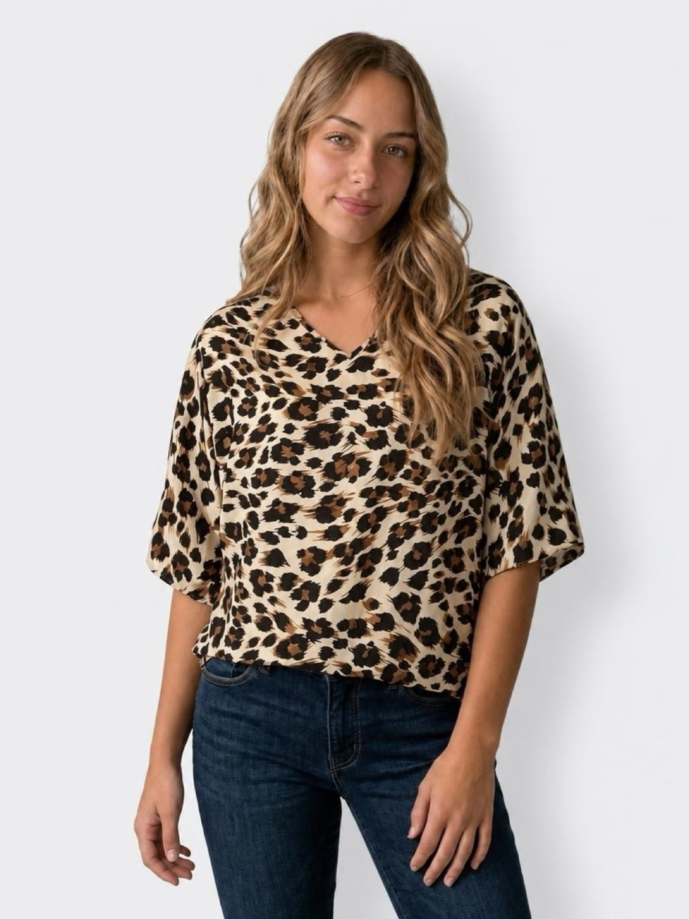 Adrienne  Women's Animal Print V-Neck Blouse Multicolor Size M